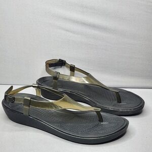 Crocs Womens 9 Flip Flops Really Sexi Brown Jelly T-Strap Sandals Buckle Wedge